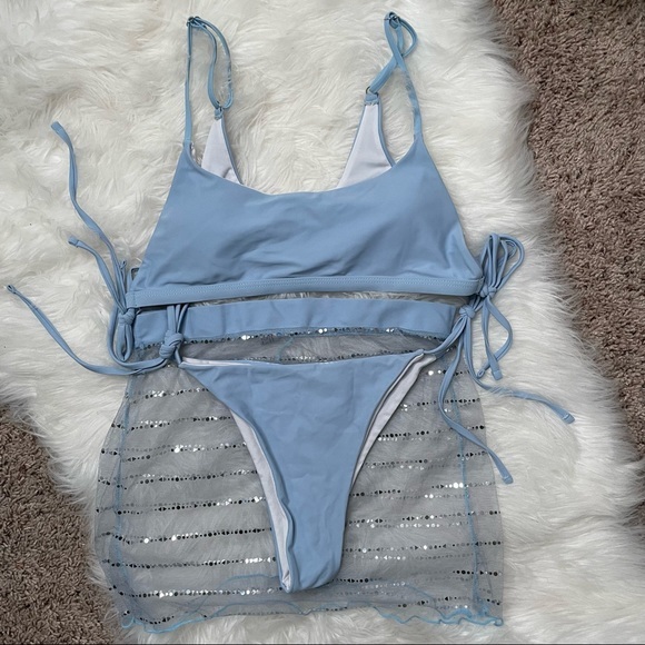 NWOT 3 Piece Baby Blue Bikini Set - Picture 7 of 10